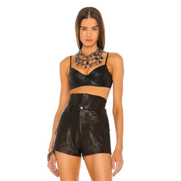 Dundas X REVOLVE Lou Leather Bralette in Black - Picture 1 of 6
